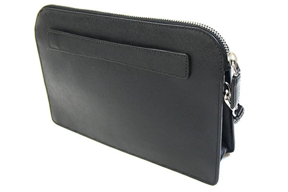 Prada Bag Leather Strap Black Clutch Porter Shoulder
